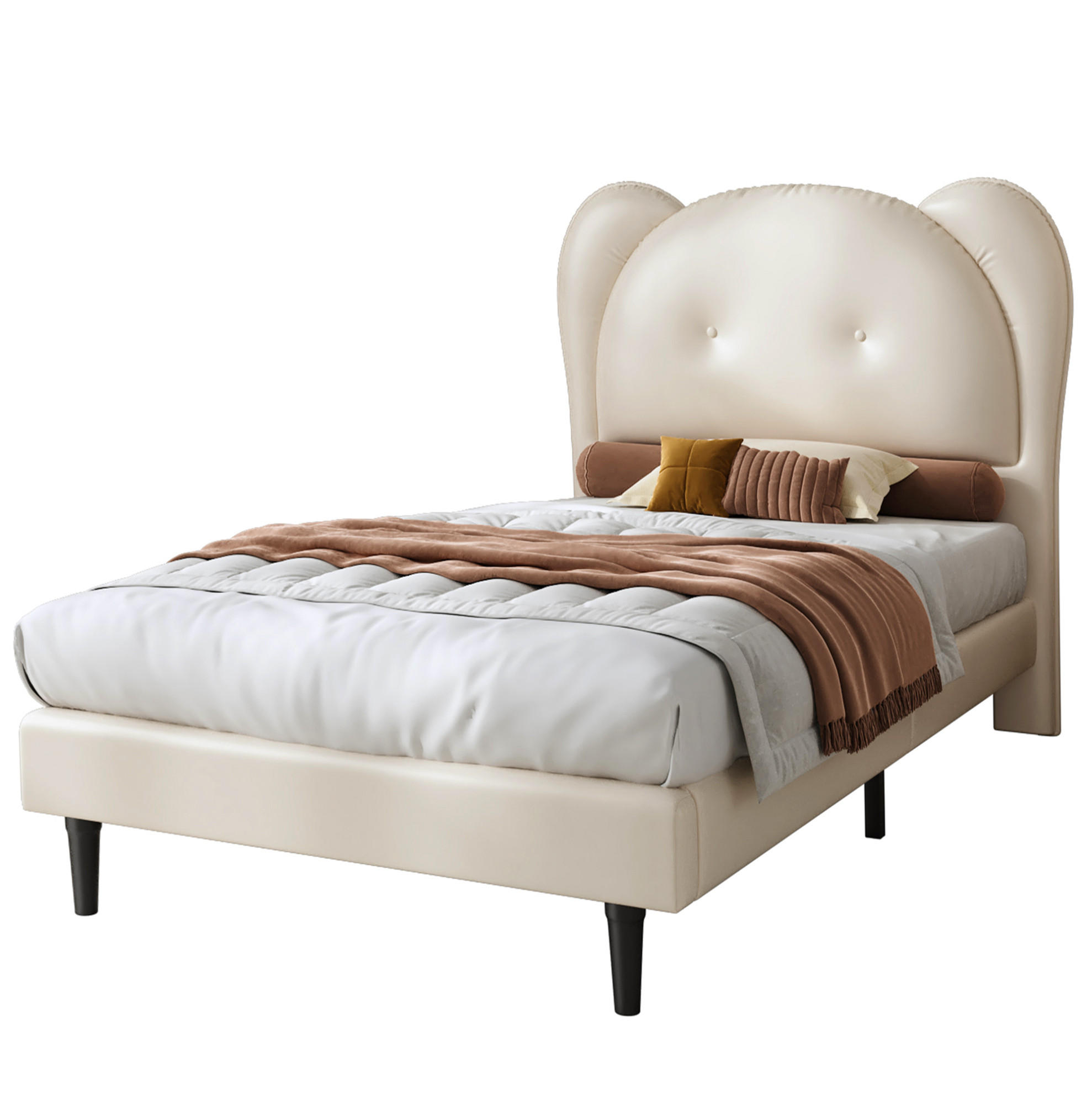 ČALOUNĚNÁ postel 90/200 cm, PU, béžová, s roztomilým zvířecím čelem - béžová, plast (90/200cm) - BEAOK