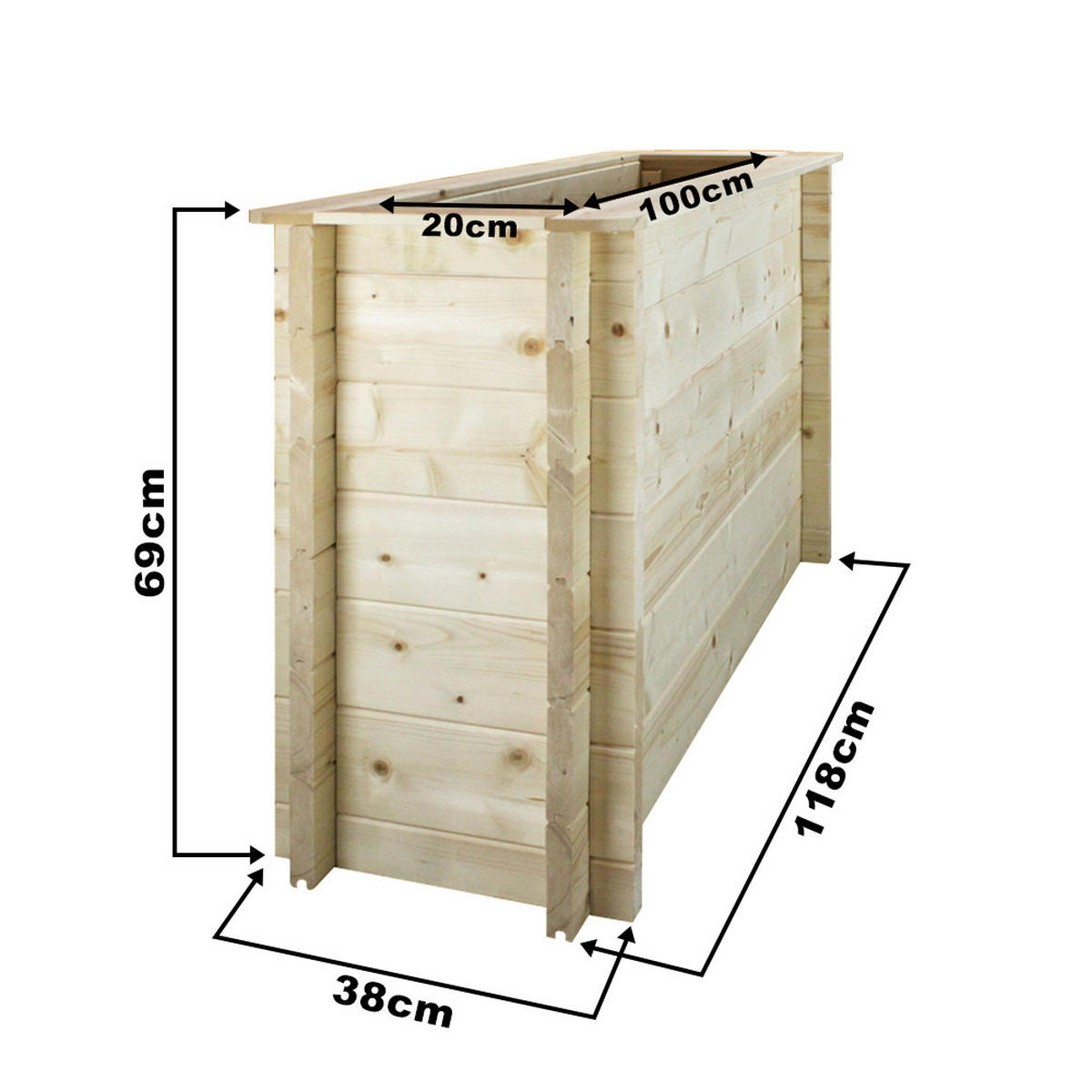 HOCHBEET HOLZ - 118x38xH69 cm - M615 - Beige, Holz (38/69/118cm) - Timbela