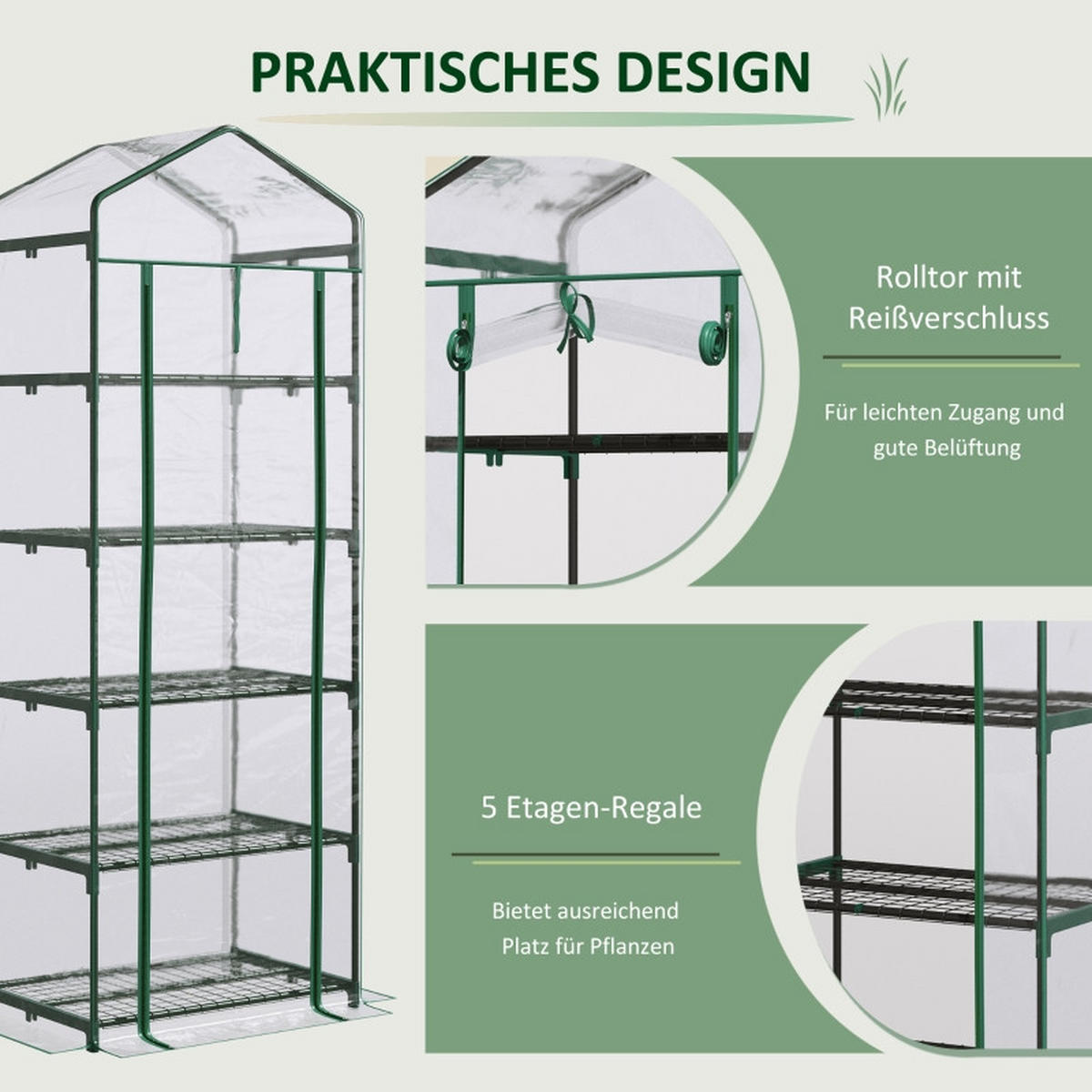 GEWÄCHSHAUS Mini 69x49x193 cm 5 Regale transparent grün - Transparent, Kunststoff (69/193/49cm) - Fortuna Lai