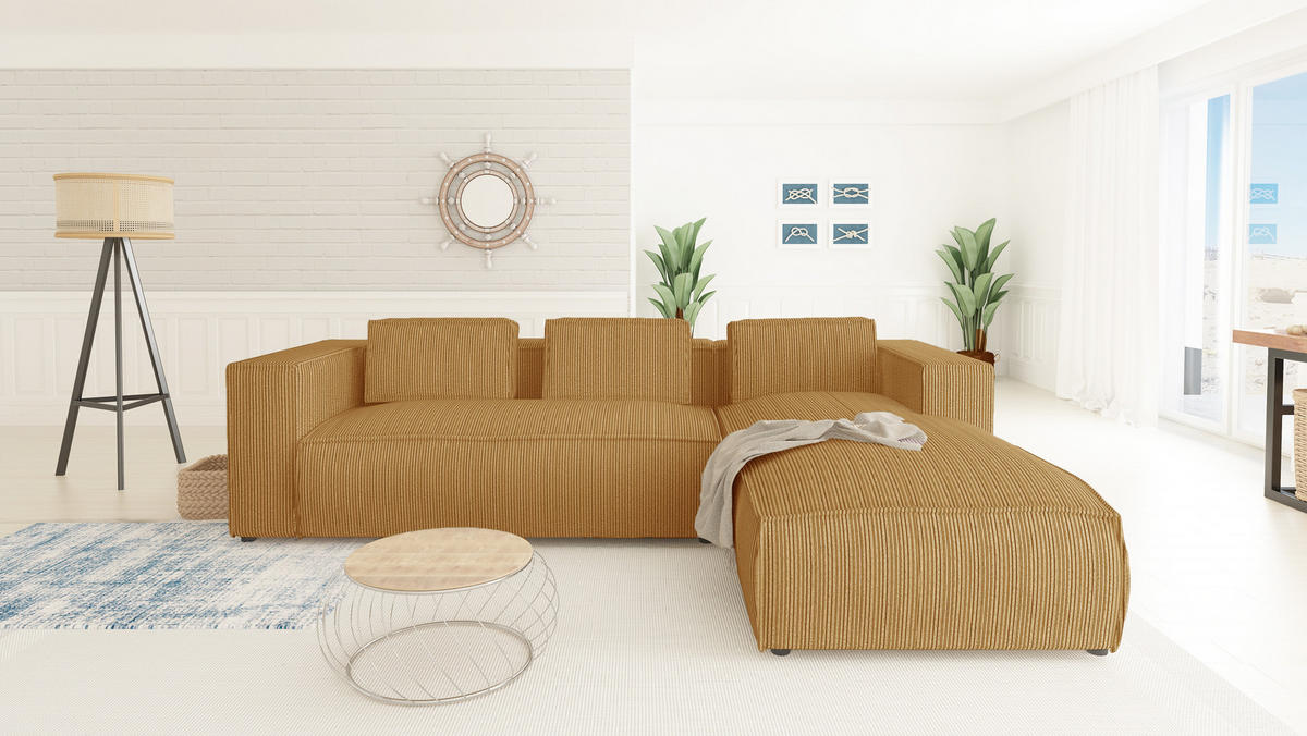 ECKSOFA Nova Honig Cord, Ottomane rechts - Schwarz/Honig, Holz/Kunststoff (262/176cm) - S-Style Möbel