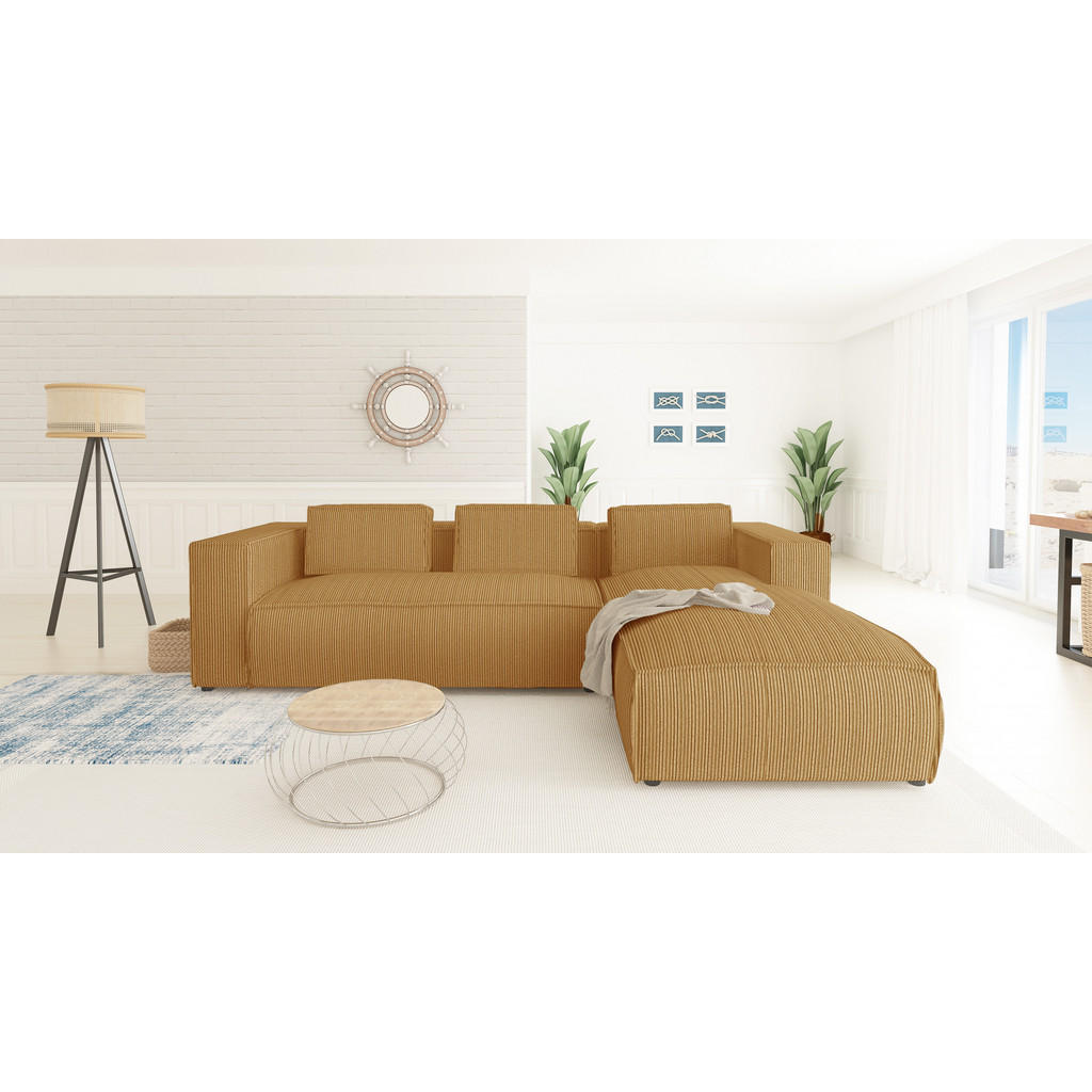 Thumbnail - S-Style Möbel Ecksofa, Honig, Textil, Echtholz,Buche, Birke, 5-Sitzer, Füllung: Polyetherschaumkern, Eckteil, L-Form, Ot...