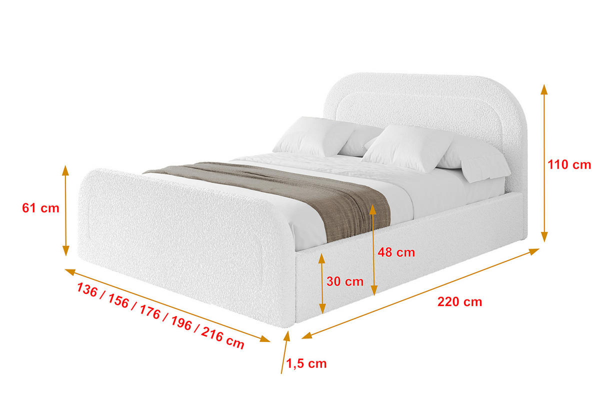 POLSTERBETT mit Bettkasten, Fußteil und Lattenrost, Boxbett mit Matratze H3/H4 - LERAY-Z 180x200 Weiß - Weiß, Holzwerkstoff/Textil (180/200cm) - ALTDECOR