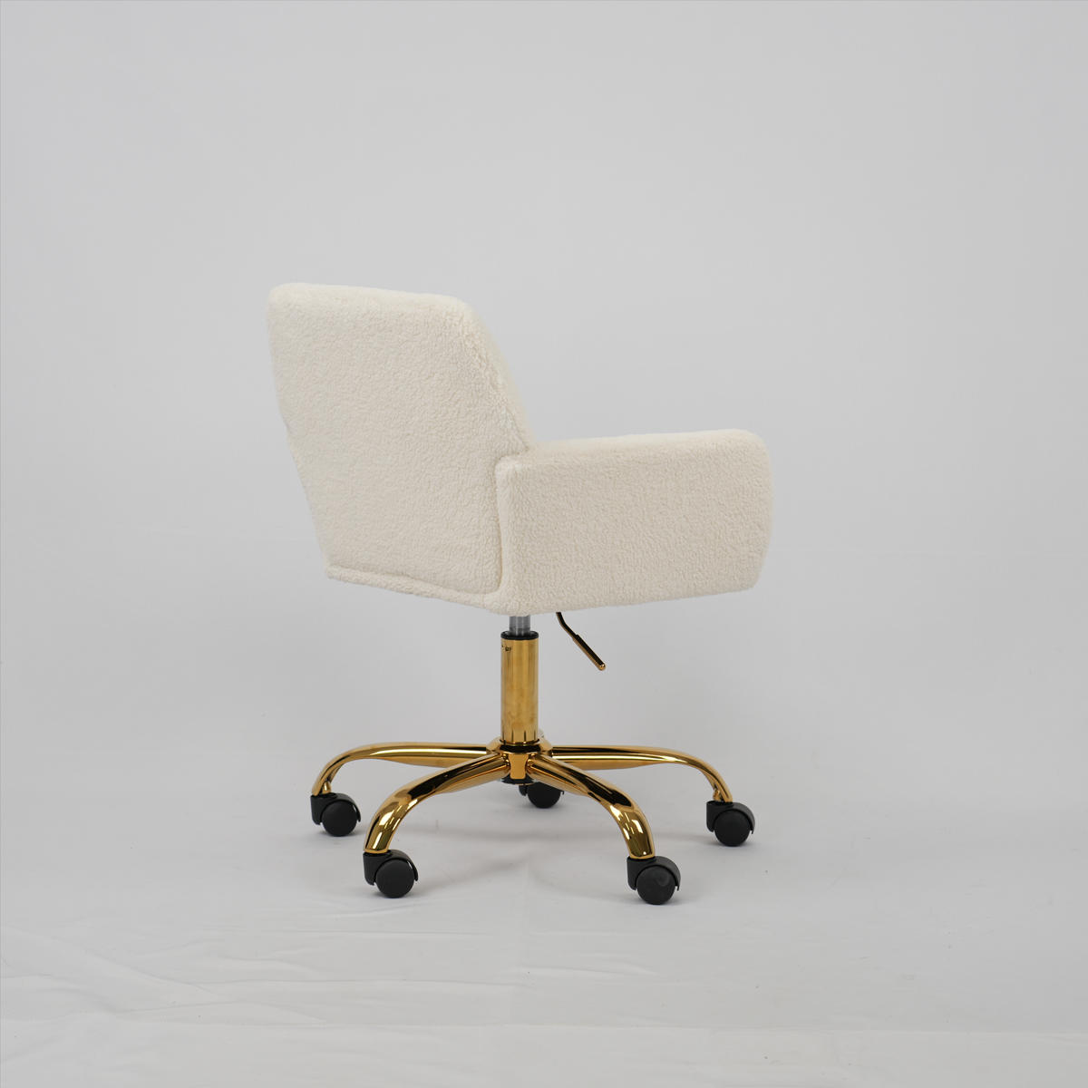 DREHSTUHL DE-41052 mit Kunstpelz-Bezug und goldenen Beinen Weiß - Weiß, Metall (53/55/53cm) - ComfortXL