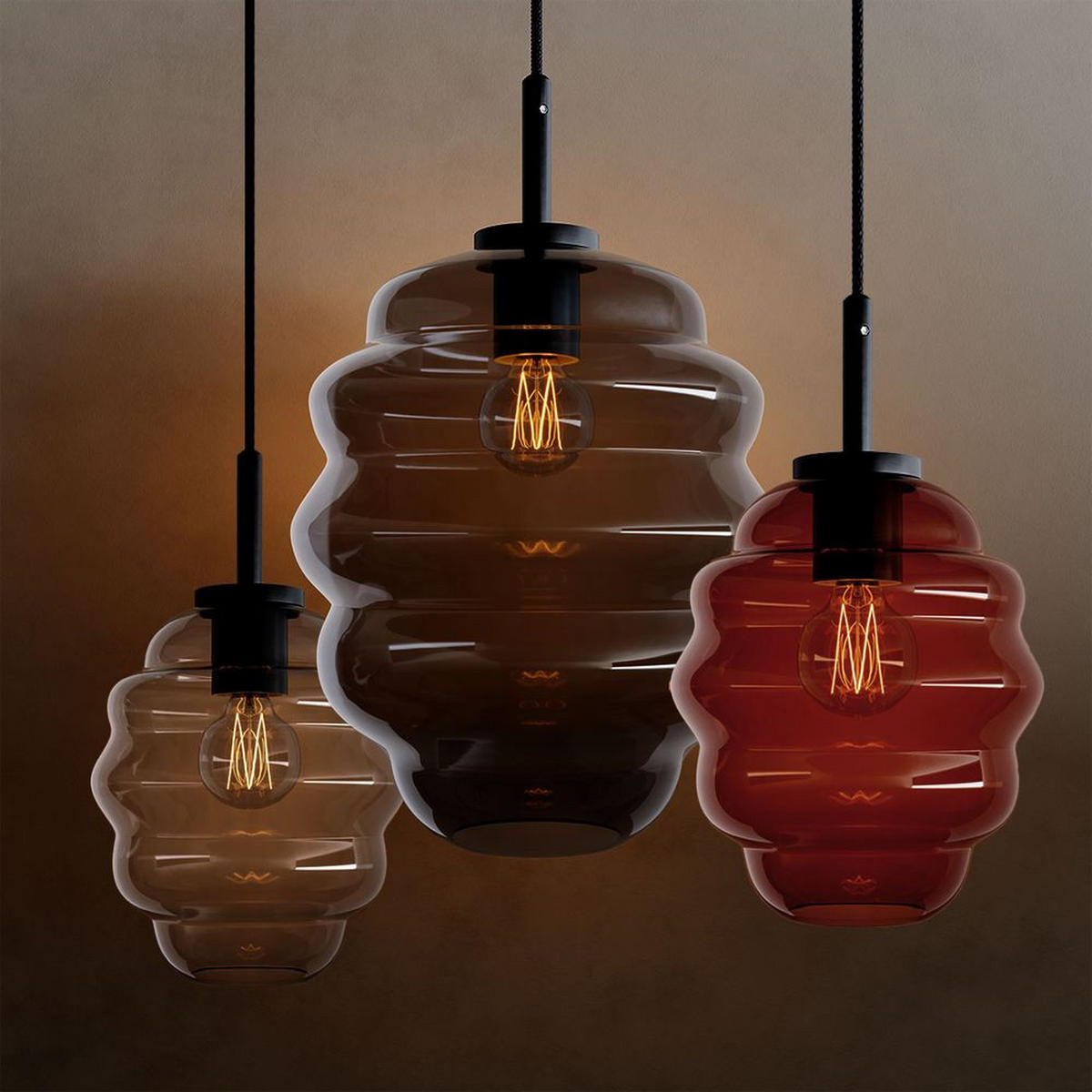 HÄNGELAMPE Echos 1.5m Abhängung Braun Ø 25cm - Braun, Glas (28/25/28cm) - s.luce