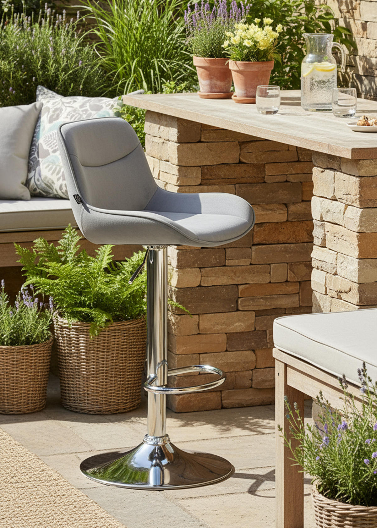 BARHOCKER 2er Set Vulcano Samt chrom grau - Chromfarben/Grau, Textil/Metall (49/106/51cm) - TPFLiving