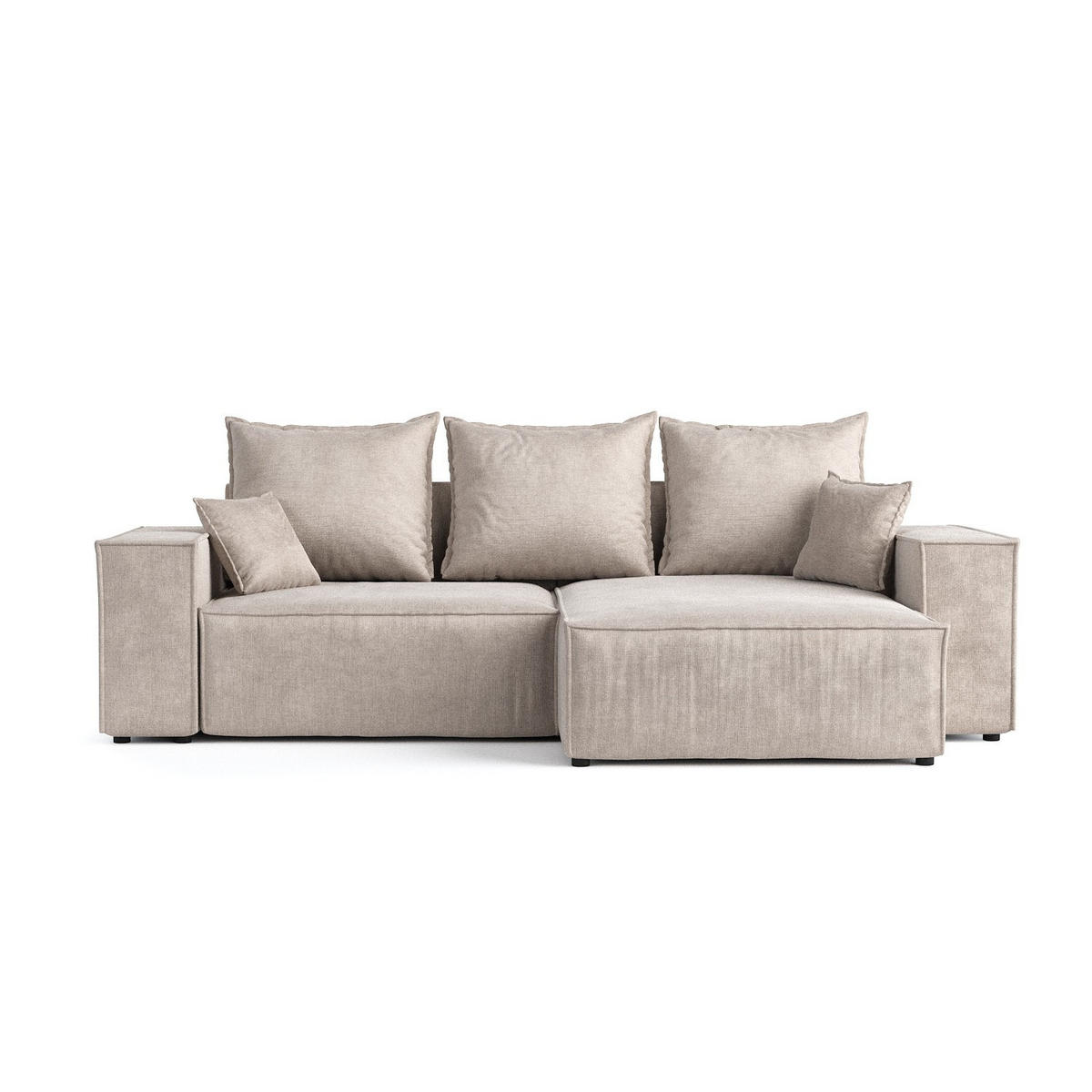 ECKSOFA SENSO mit Schlaffunktion Beige im Wind Stoff - Beige/Schwarz, Holz/Holzwerkstoff (255/148cm) - AltaBeds