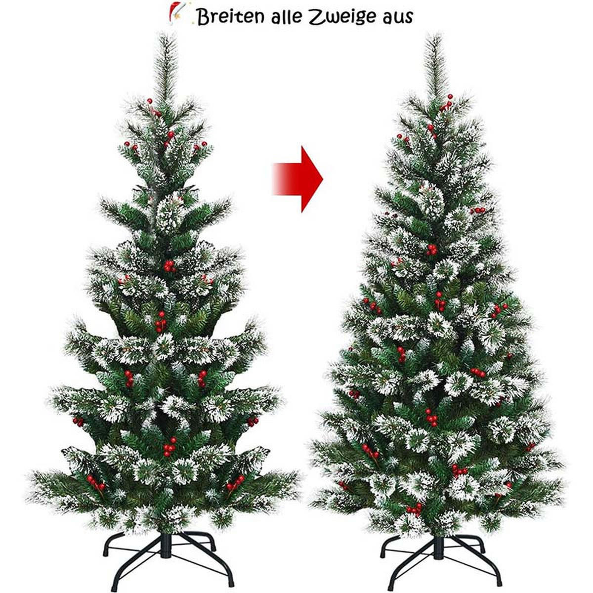 WEIHNACHTSBAUM mit roten Beeren 180cm Grün - Grün, Metall (180cm) - COSTWAY