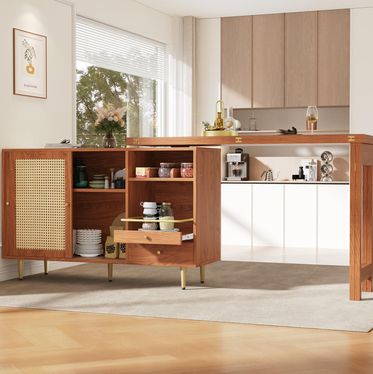 BARTISCH 107/40/71,4 cm Braun drehbar aus MDF mit ausziehbarer Tischplatte und Stauraum - Braun, Holzwerkstoff (187/40/76cm) - OKWISH