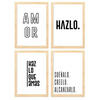 POSTER Set mit 4 Leidenschaft TypografieStil A3 Rahmen aus hellem Holz - Beige, Papier (29.7/3cm) - Nacnic
