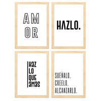 POSTER Set mit 4 Leidenschaft TypografieStil A4 Rahmen aus hellem Holz - Beige, Papier (29.7/3cm) - Nacnic