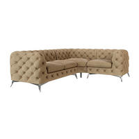ECKSOFA Chesterfield Laura Beige Samt, Ottomane rechts - Beige/Silberfarben, Holz/Textil (264/204cm) - S-Style Möbel