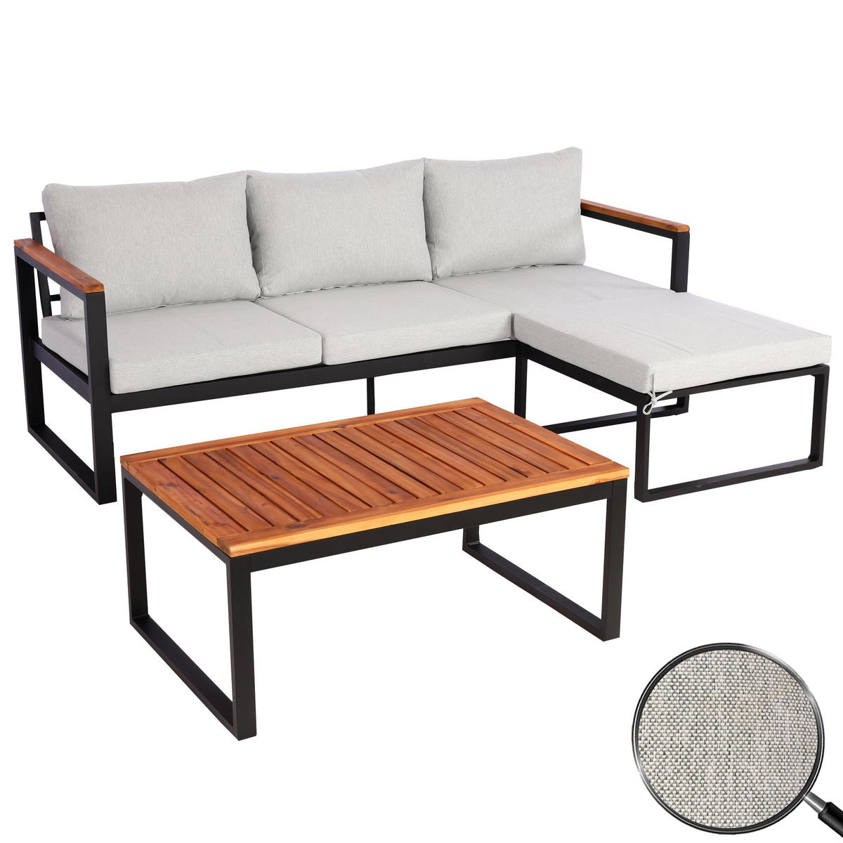 GARTEN-GARNITUR L26B 3ER-SET Braun, Hellgrau - Hellgrau/Braun, Textil - MCW