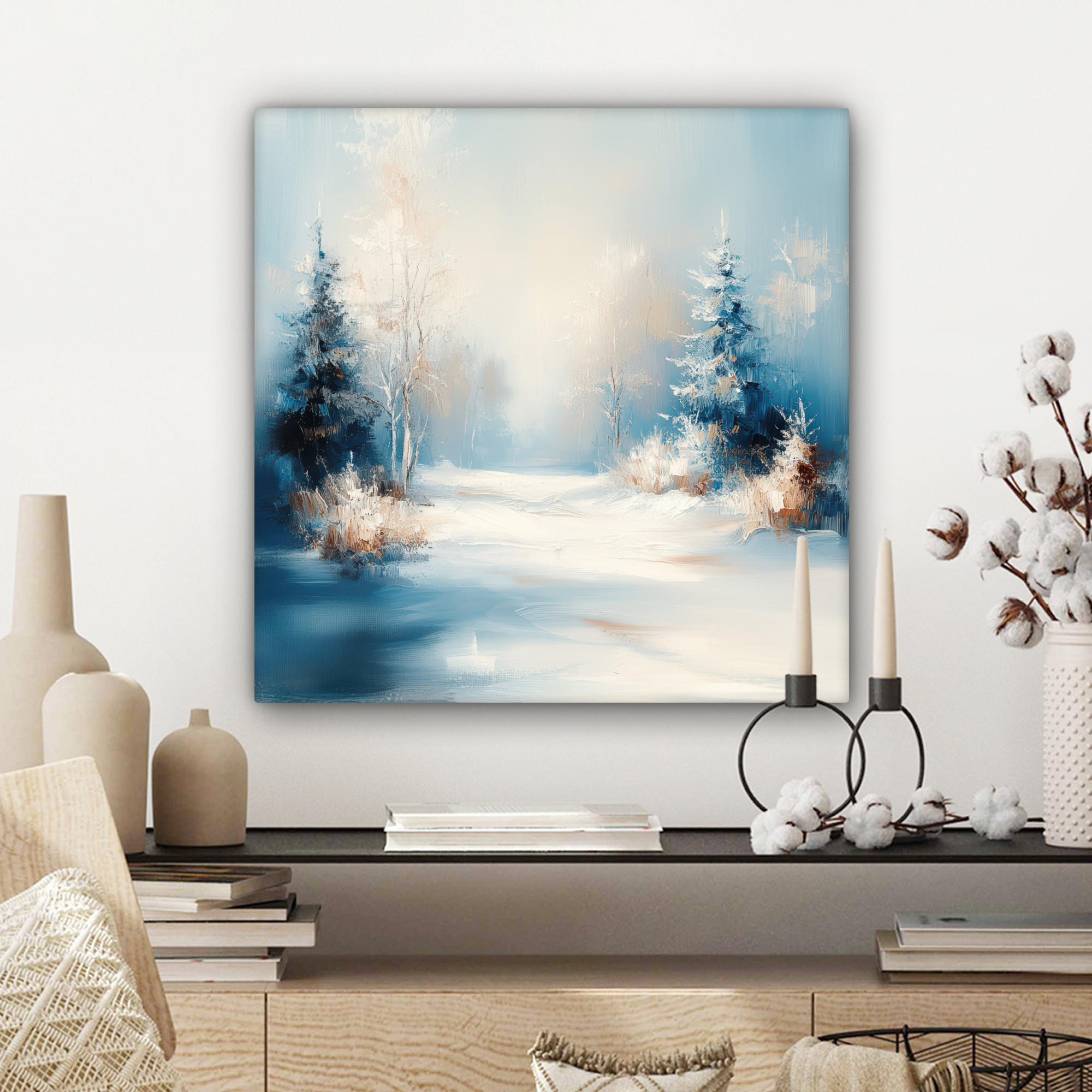LEINWANDBILD Wald - Winter - Natur - Abstrakt - Schnee 50x50 cm - Weiß, Textil (50/50cm) - MuchoWow