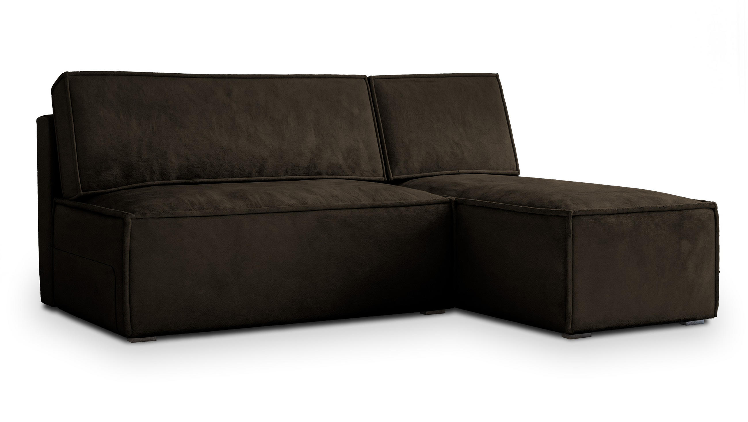 ECKSOFA BRISO M Braun Velours-Stoff mit Schlaffunktion - Braun, Holz (200/140cm) - MASSENO
