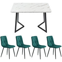 ESSGRUPPE 5-teilig mit rechteckigem Esstisch und vier grünen Samtstühlen als modernes Küchen-Essset, weiß-smaragdgrün - Smaragdgrün, Holzwerkstoff (68/75/117cm) - Luhomfu