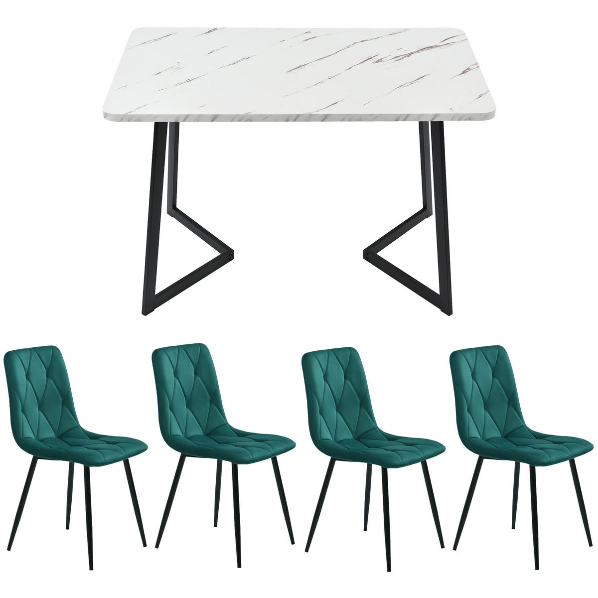 ESSTISCHSET 117x68 Cm Mit 4 Stühlen, Rechteckig, Dunkelgrün Twill, Schwarz - Grün, Holzwerkstoff (117/75/68cm) - FLIEKS
