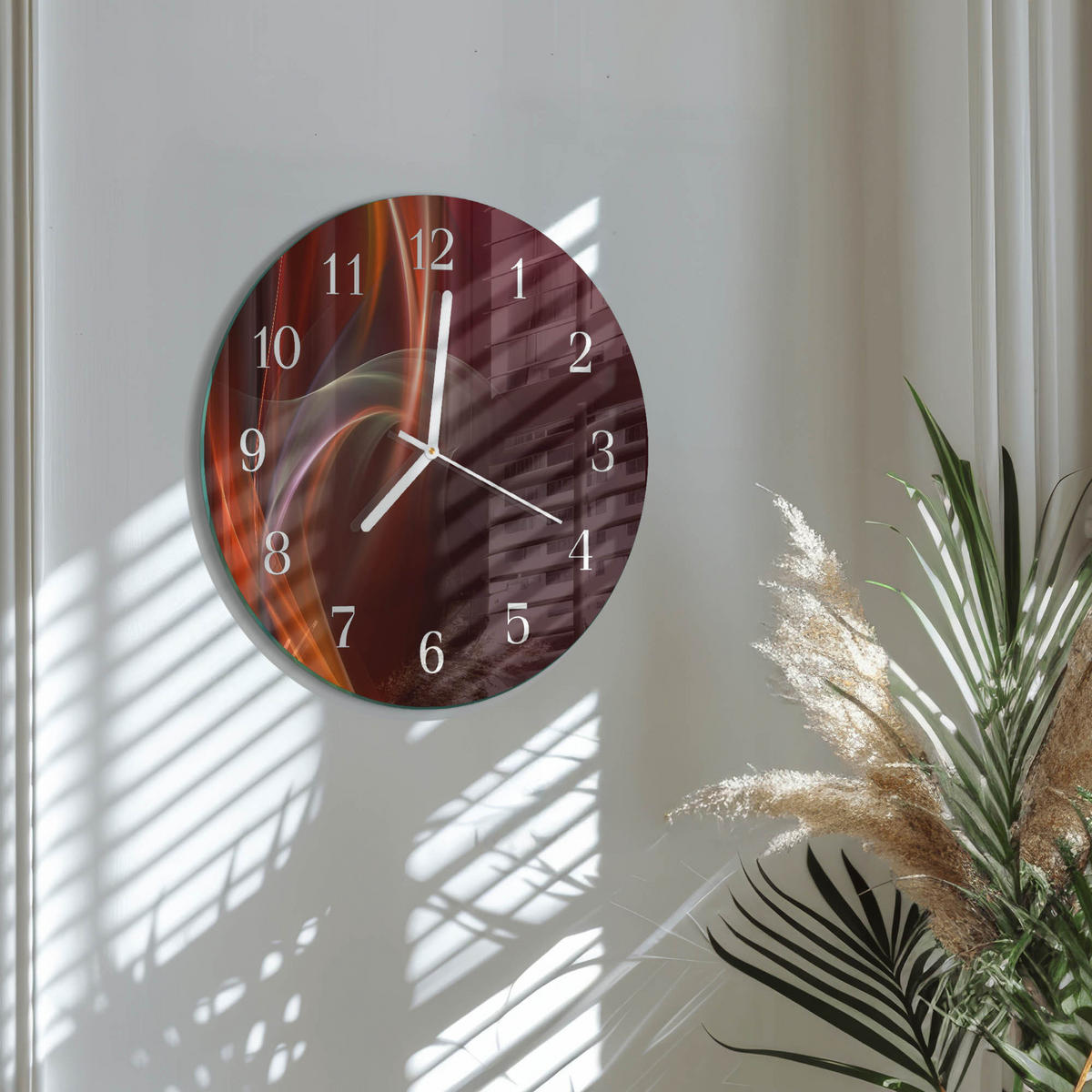 WANDUHR fi30 cm - Abstrakte Linien - Rot, Glas (30/30/0.4cm) - TULUP