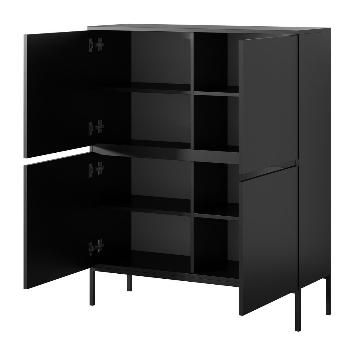 HIGHBOARD Bemmi Schwarz mit schwarzen Beinen 4-türig 100 cm - Schwarz, Holzwerkstoff/Metall (100/122/35cm) - Selsey