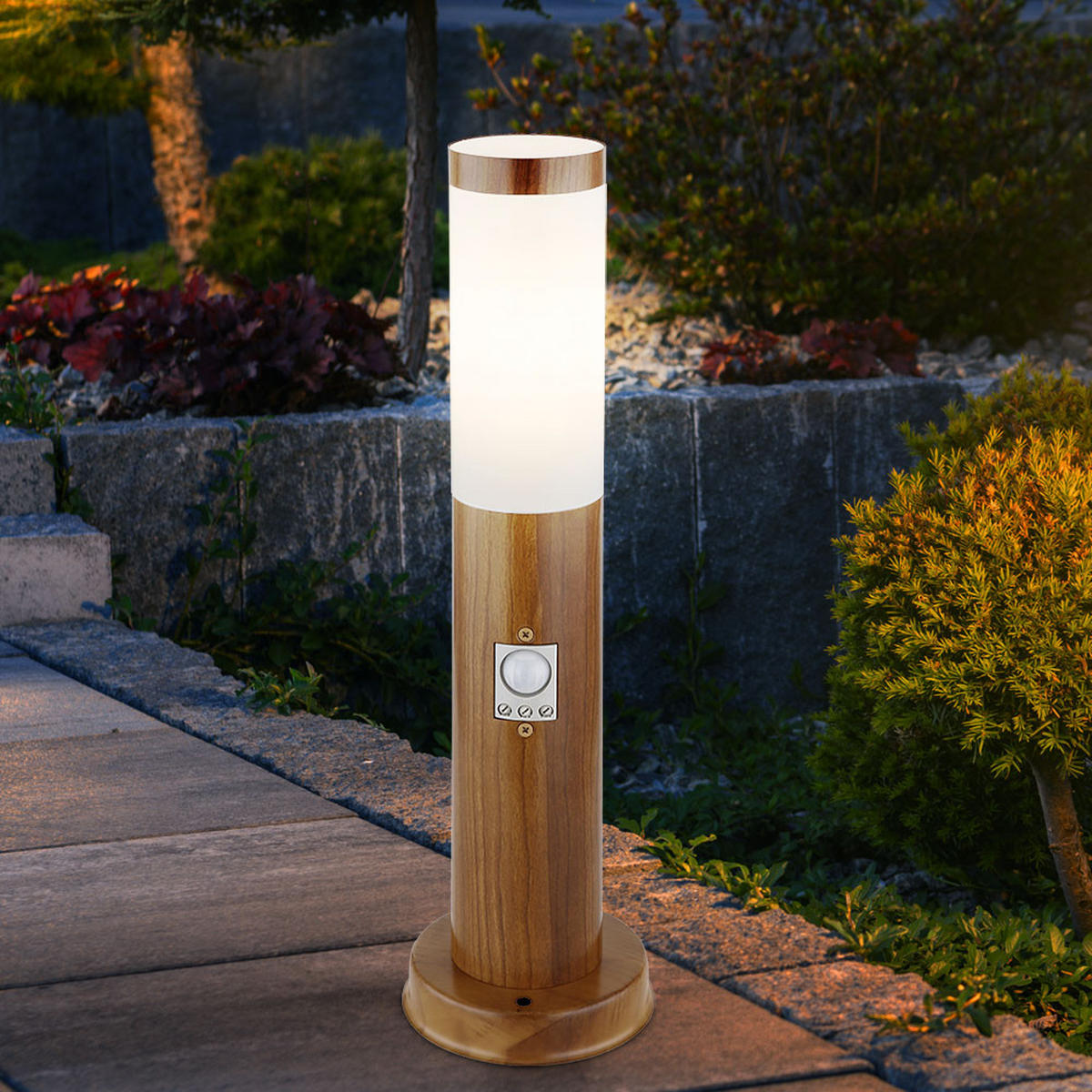 LED AUSSENLEUCHTE BOSTON Holzoptik Braun - Braun, Metall (12.7/12.7/45cm) - Globo Lighting