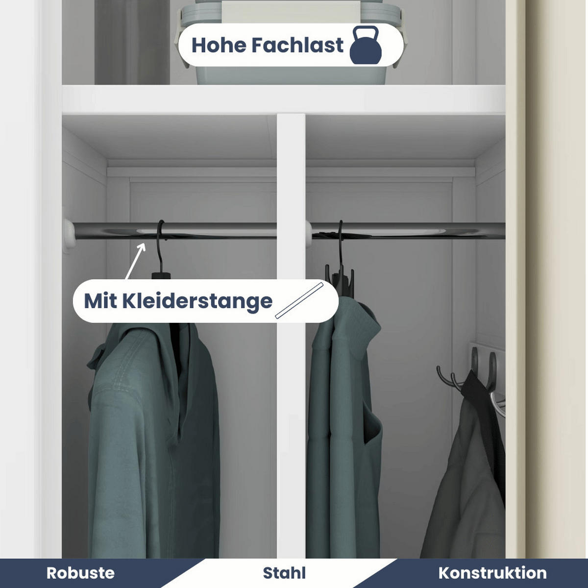 UMKLEIDESCHRANK Spind WIEN 2 Abteile 180x80x50cm Weiß-Sonoma Eiche - Weiß, Metall (80/180/50cm) - DELUKE