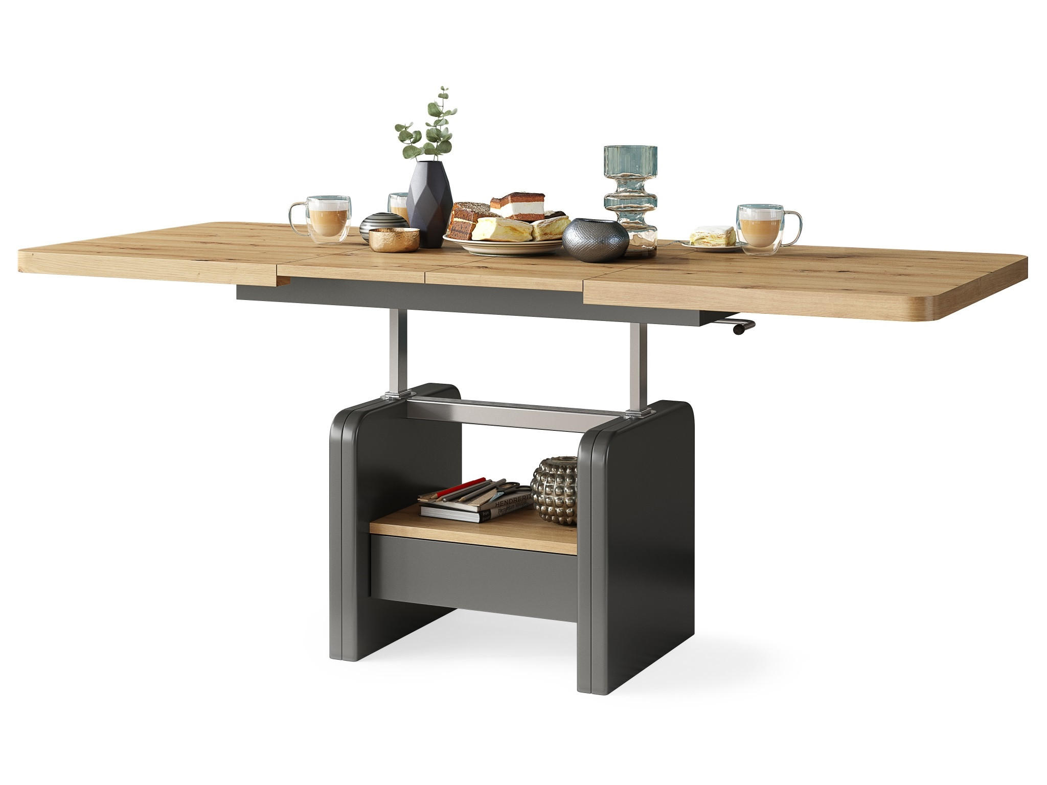 COUCHTISCH rechteckig Eiche Artisan - Anthrazit höhenverstellbar ausziehbar - Anthrazit/Eiche Artisan, Holzwerkstoff (75/180/75cm) - designimpex