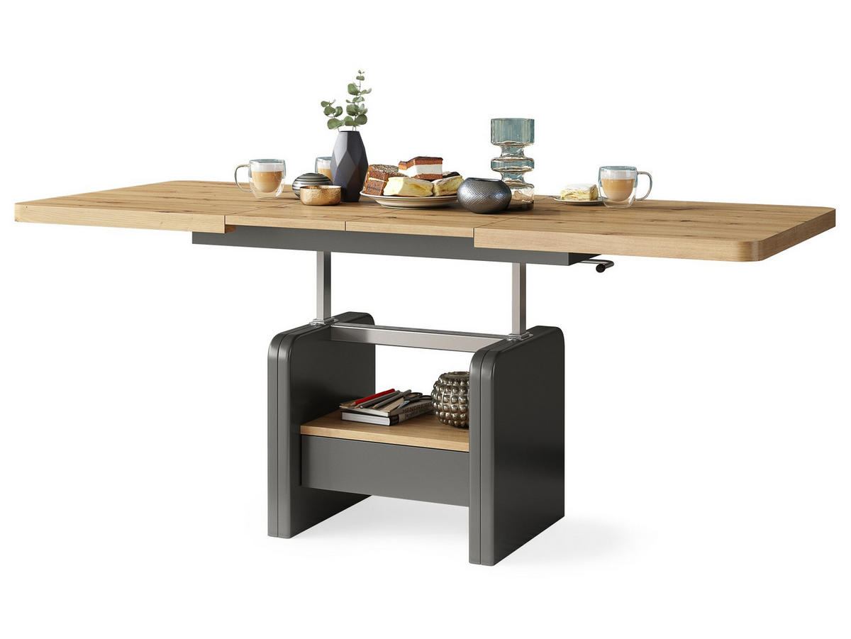 COUCHTISCH rechteckig Eiche Artisan - Anthrazit höhenverstellbar ausziehbar - Anthrazit/Eiche Artisan, Holzwerkstoff (75/180/75cm) - designimpex