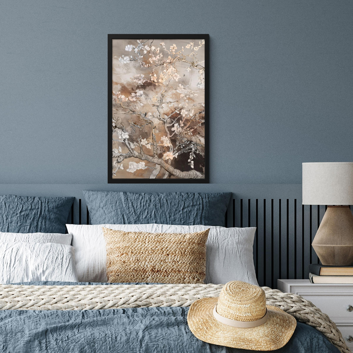GERAHMTES BILD Mandelblüte - Kunst - Van Gogh - Beige - Abstrakt 40x60 cm - Braun, Papier (40/60cm) - MuchoWow