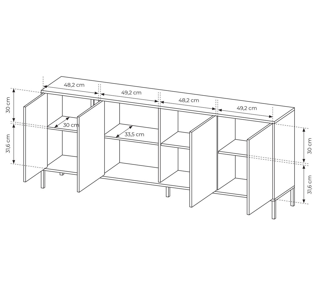 SIDEBOARD Piemontesia 4T Beige 202,9/81,4/39,5 cm – mit Push-to-Open-Funktion - Beige/Schwarz, Holzwerkstoff/Metall (202.9/81.4/39.5cm) - AX Living