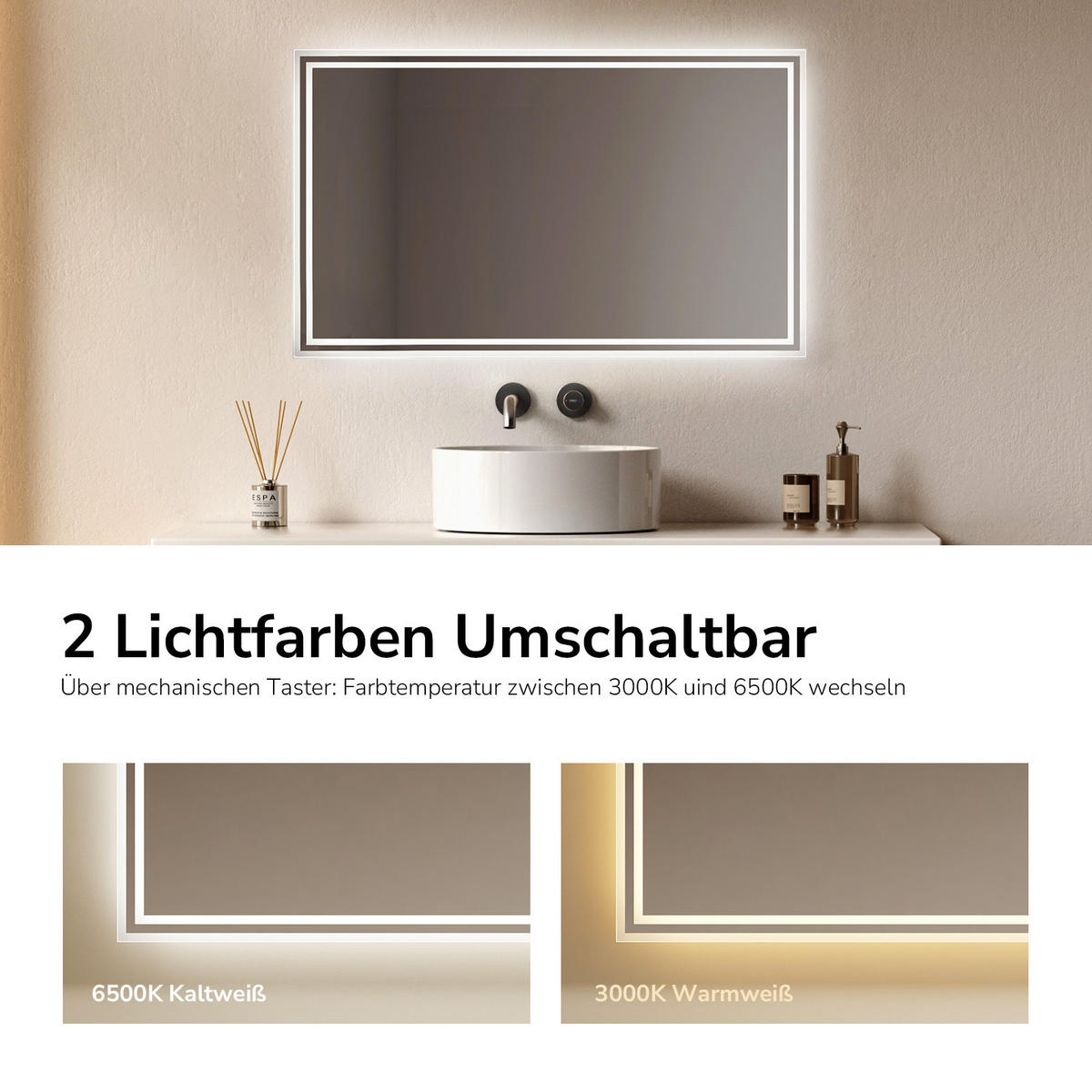 OGLINDA de baie cu LED-uri 100/60 cm - transparent, sticlă (100/60/3.5cm) - EMKE