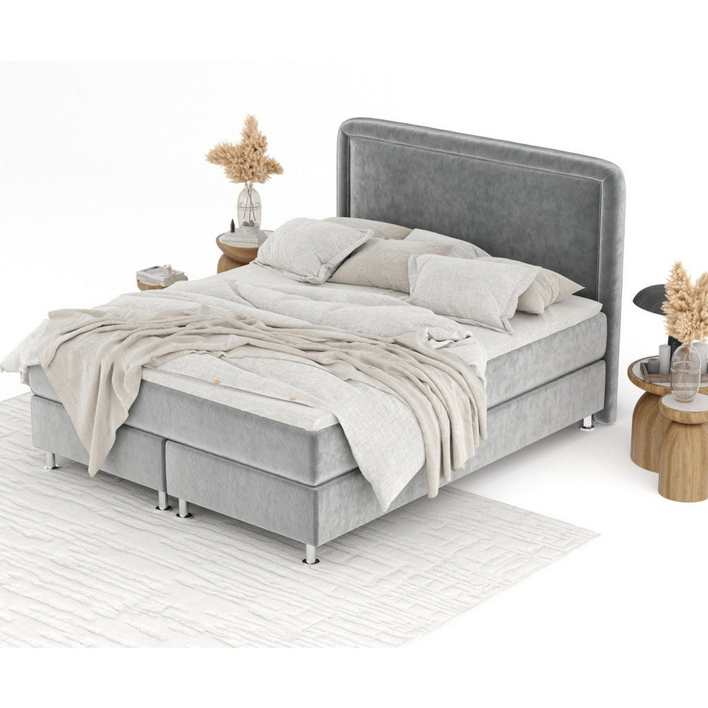 Thumbnail - Maison de Reve Boxspringbett, Grau, Textil, Buche, Kiefer, H3, Höhe ca. 21 cm, 180x200 cm, Oeko-Tex® Standard 100, FSC 1...