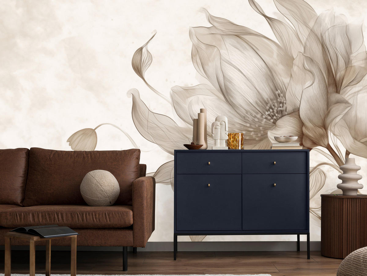 FOTOTAPETE für Wohnzimmer Abstrakte Blume 300x210 - Beige/Braun, Papier (300/210cm) - Muralo