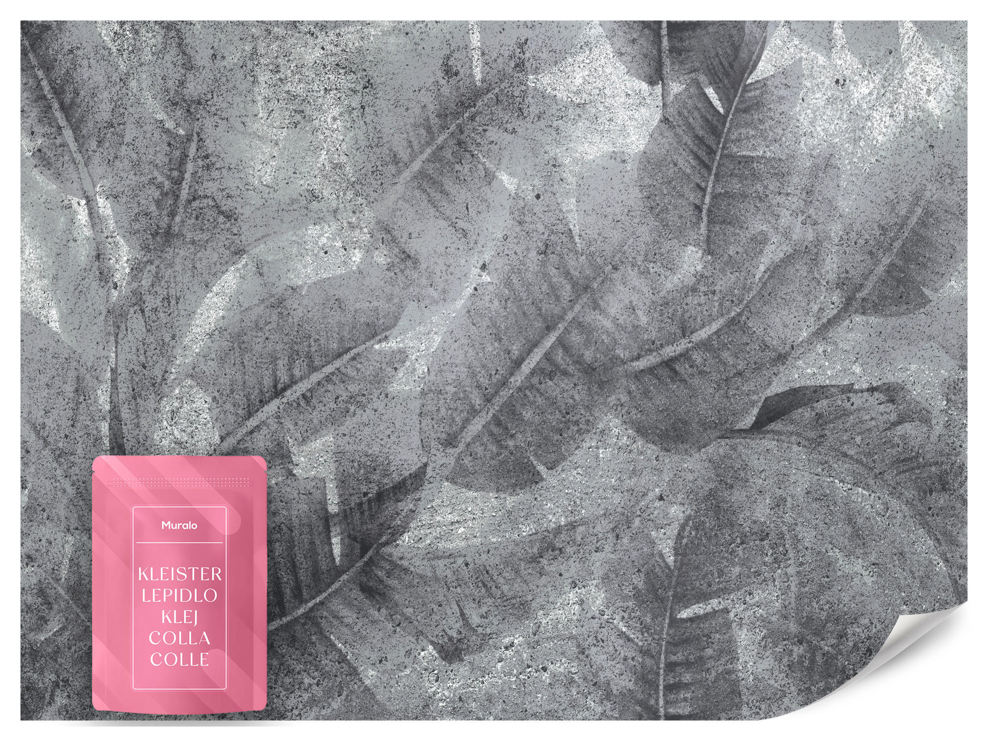 FOTOTAPETE Blätter auf Beton Abstraktion Vintage 400x280 - Grau, Papier (400/280cm) - Muralo