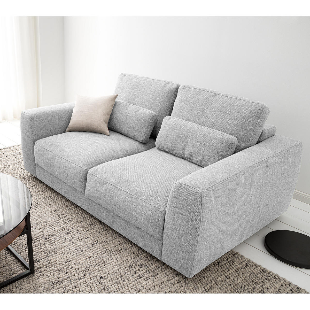 2-SITZER SOFA - Hellgrau/Schwarz, Kunststoff/Textil (182/80/117cm) - home24