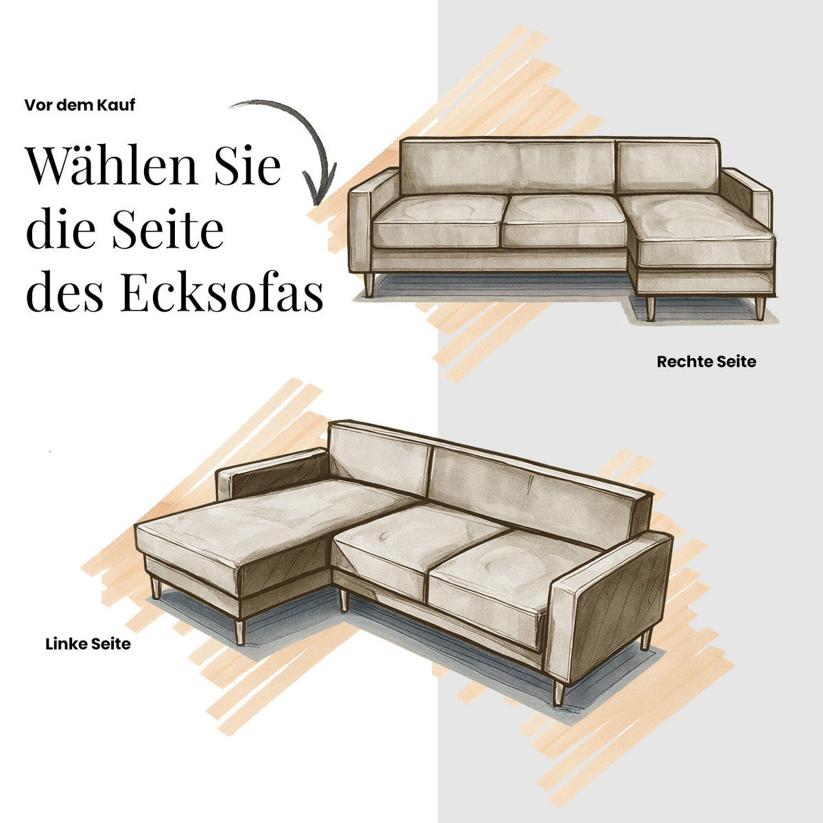 ECKSOFA PABLO L Beige Cord - Links Seite mit Visco Topper - Beige/Schwarz, Textil/Metall (208/273cm) - MKS