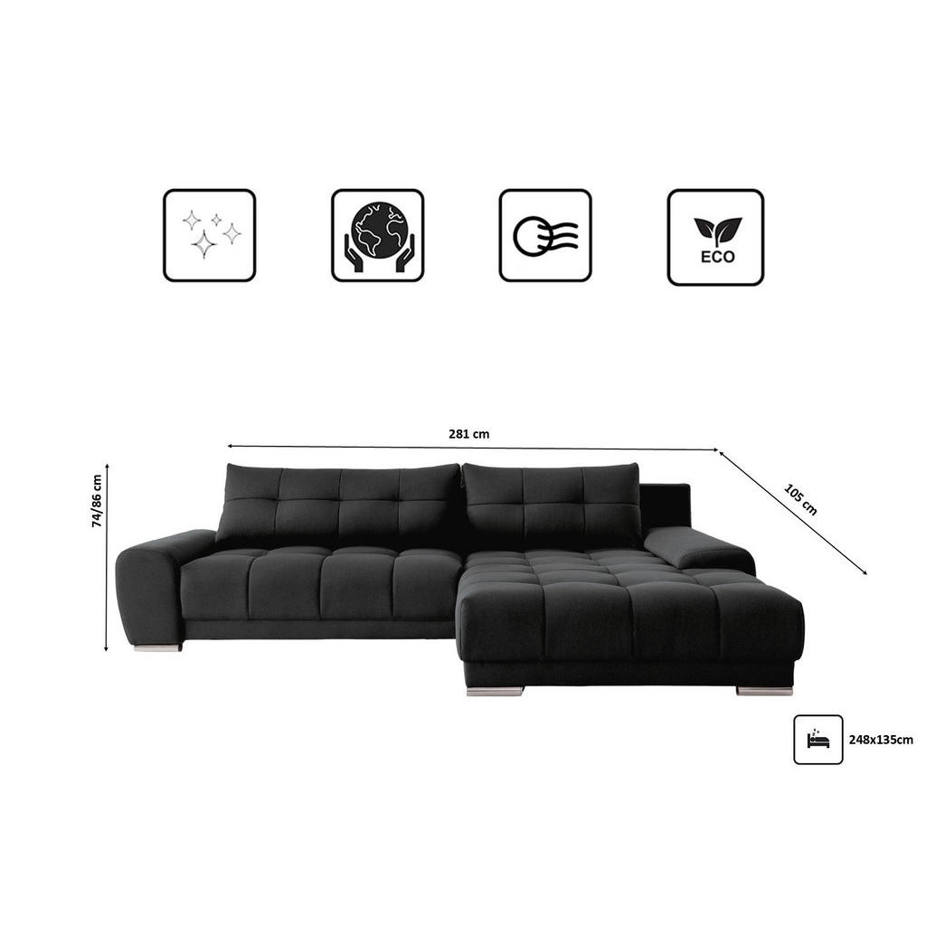 Thumbnail - Kaiser Möbel Ecksofa, Schwarz, Holz, 281x105 cm, Wohnzimmer, Sofas & Couches, Wohnlandschaften, Ecksofas