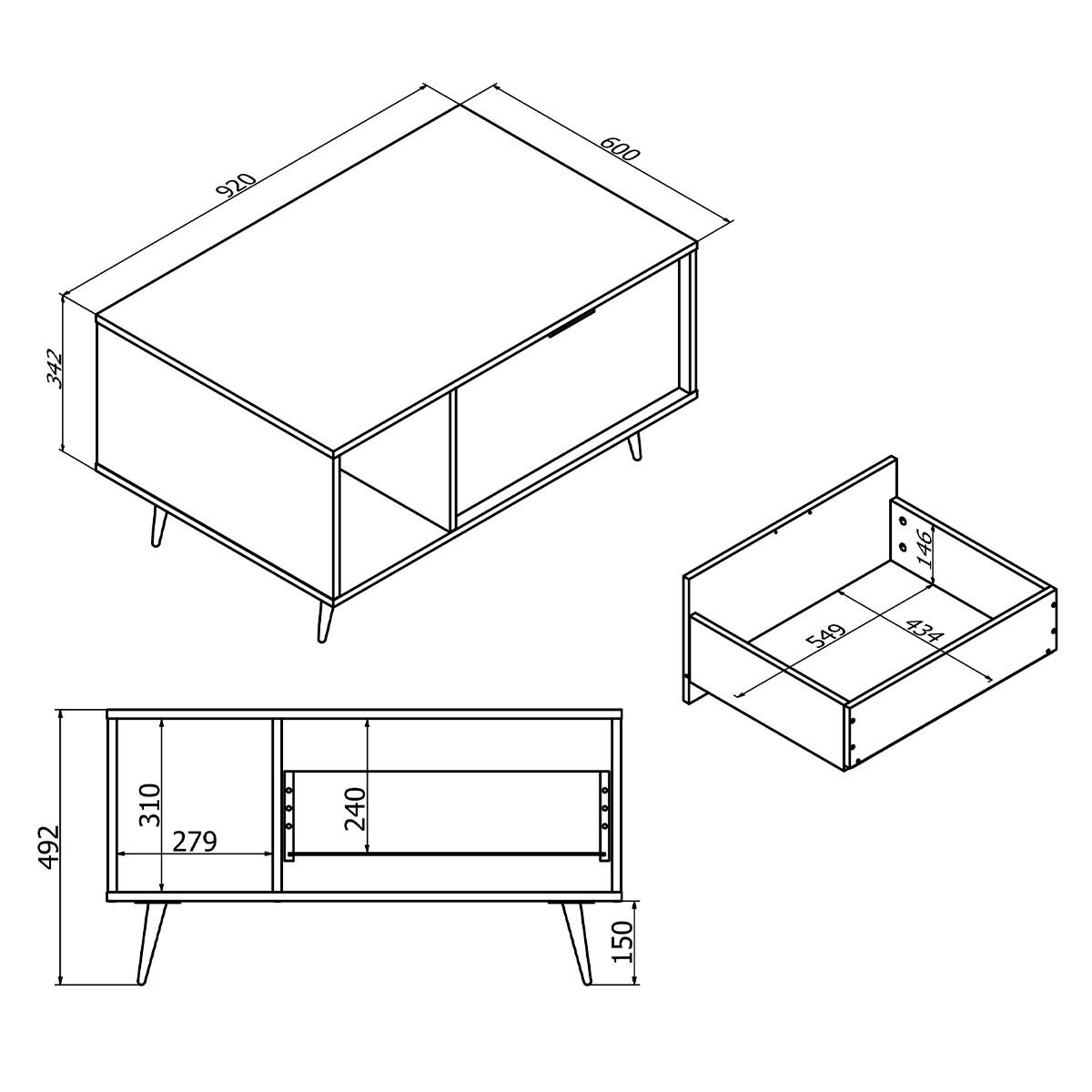 COUCHTISCH Luka Holz und Schwarz - Schwarz, Holzwerkstoff (60/92/49.2cm) - Petits-meubles