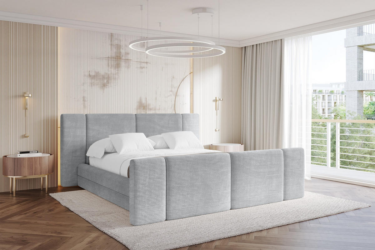 POLSTERBETT mit Bettkasten, Fußteil und Lattenrost, Boxbett ohne Matratze - TEVO-Z 160x200 Grau - Anthrazit, Holzwerkstoff/Textil (160/200cm) - ALTDECOR