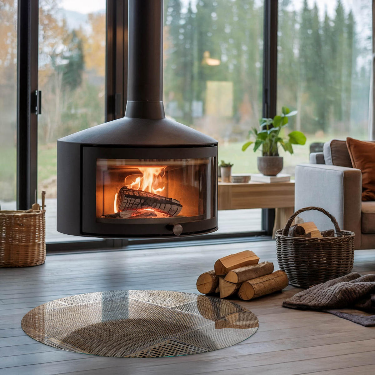 GLASPLATTE für Kamin Ø 90 cm - Beige, Glas (90/90/0.4cm) - TULUP