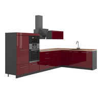 KUHINJA U OBLIKU SLOVA L Fame-Line, Bordo visokog sjaja/Antracit, 347 x 207 cm, RP Hrast - bordo/antracit, drvni materijal (347/153.6/60cm) - Vicco