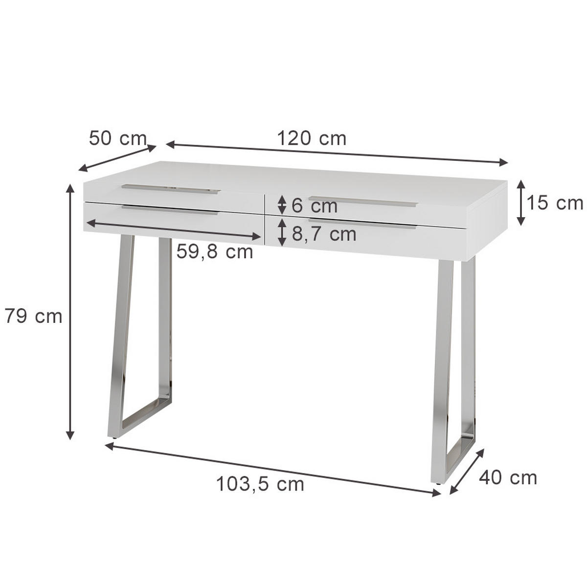 SCHREIBTISCH Alexia Weiß 120 x 50 cm mit Schubladen - Weiß, Holzwerkstoff (50/120/79cm) - Vicco