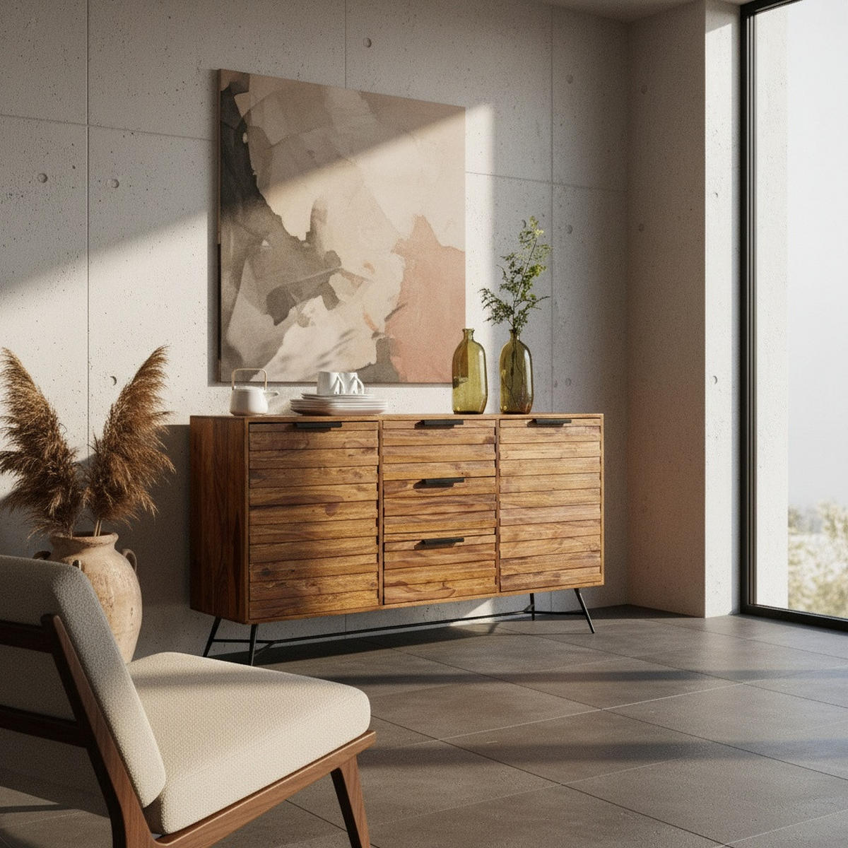 SIDEBOARD – FORMIO, Massivholz, 160x40x88 cm, Industrial-Stil - Schwarz/Braun, Holz/Metall (160/88/40cm) - KADIMA DESIGN