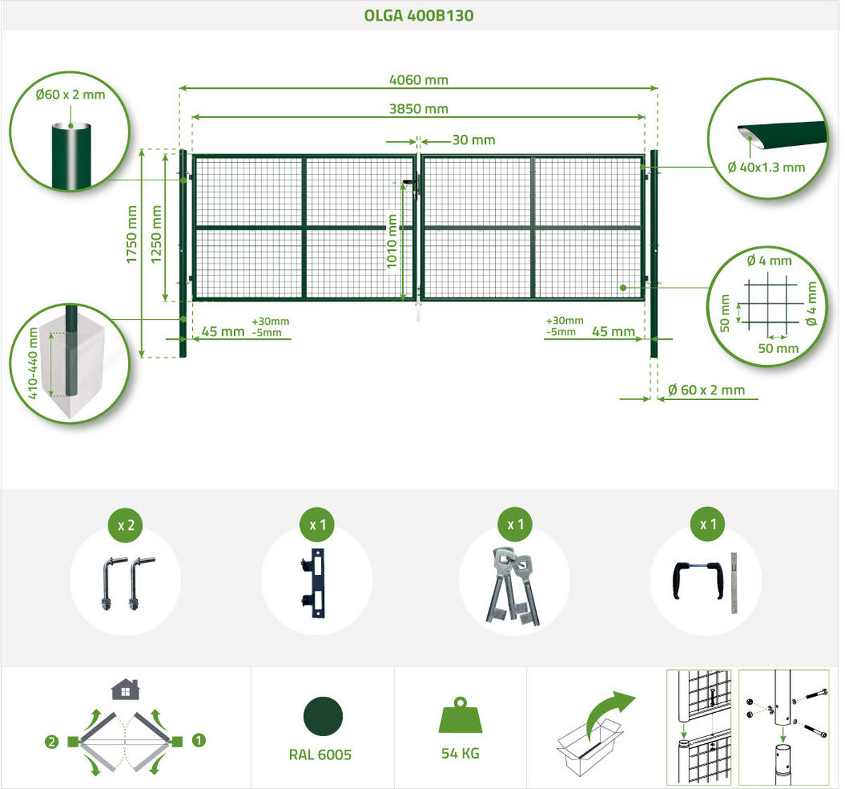 ZAUNTOR Olga Grün 4m H.130cm - Grün, Metall (406/131cm) - Casanoov