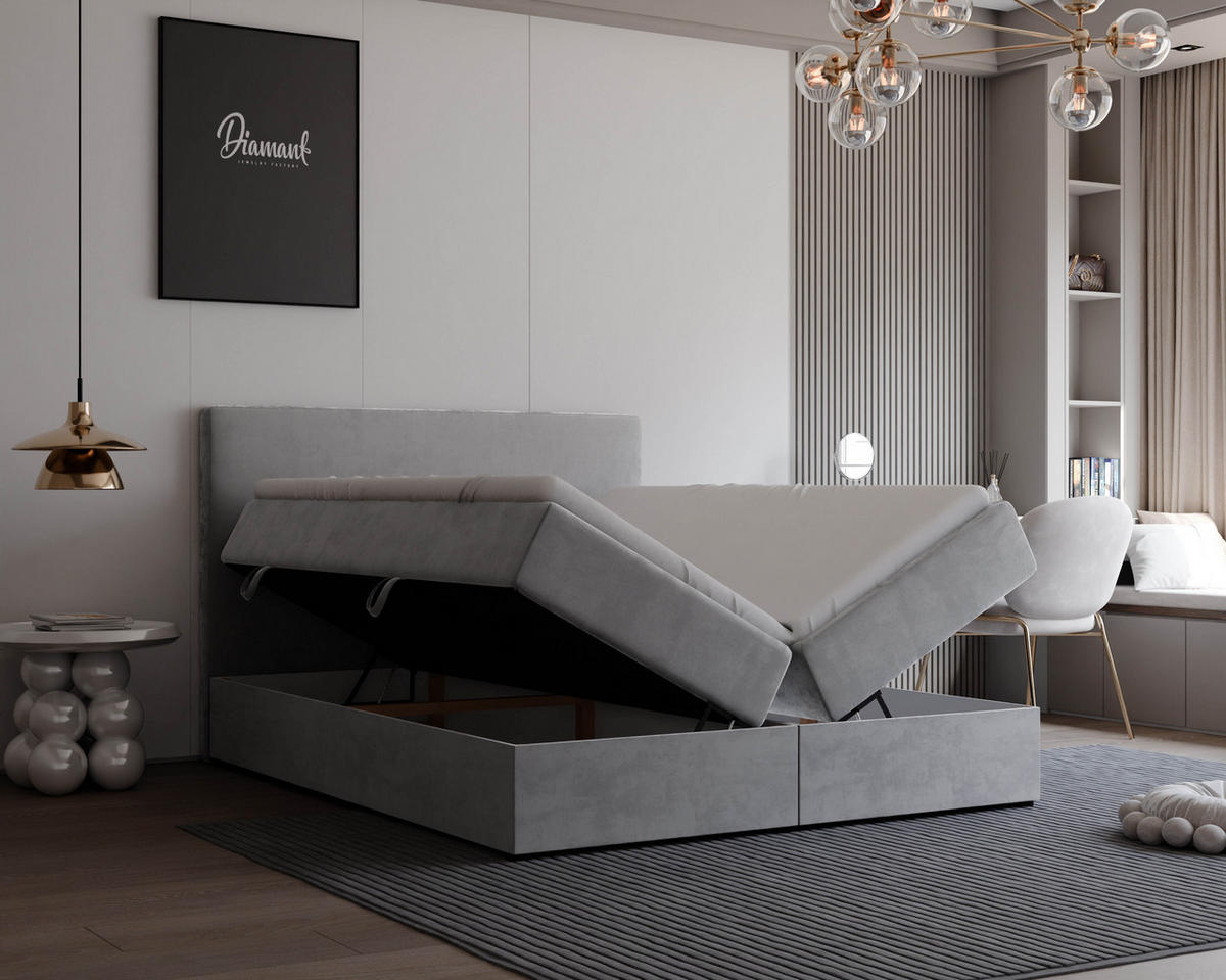 BOXBETT 140x200 cm mit Topper - Hellgrau, Holzwerkstoff/Textil (140/200cm) - Idohome