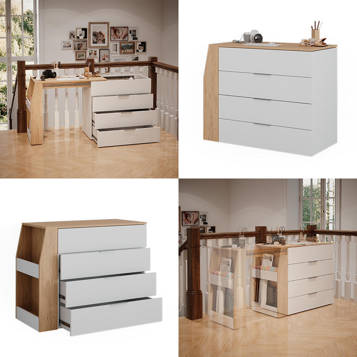 BASTELTISCH Iva Weiß 95.5 x 80 cm ausklappbar, 4 Schubladen - Weiß, Holzwerkstoff (47/95.5/80cm) - Vicco