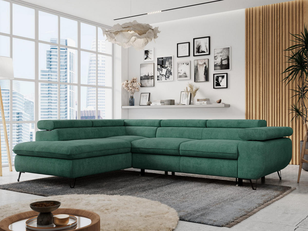 ECKSOFA PETER L Grün Struktur - Links Seite - Schwarz/Grün, Textil/Metall (208/273cm) - MKS