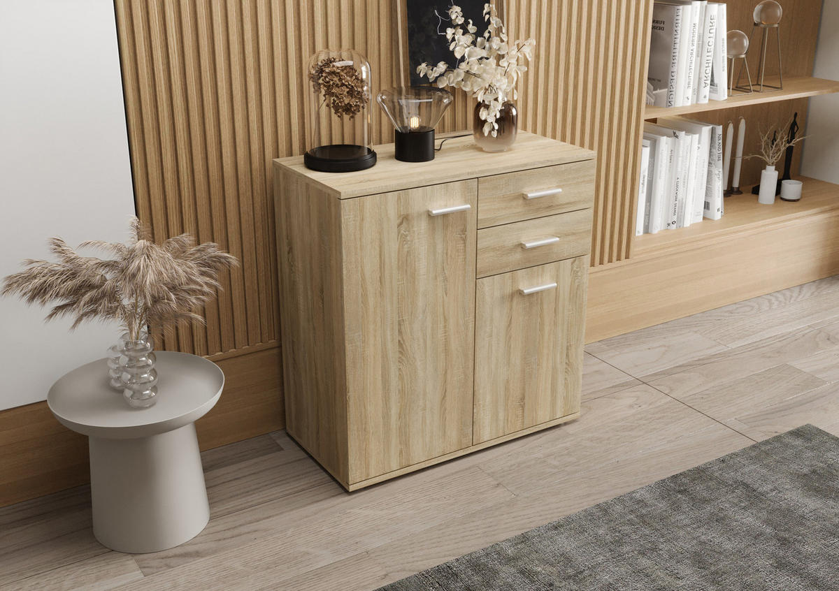 KOMMODE London LMK 2D2S mit 2 Türen, Sideboard in Farbe: Hellbraun, Größe: 71 x 75 x 35 cm - Hellbraun, Holzwerkstoff (71/75/35cm) - O-Sofa
