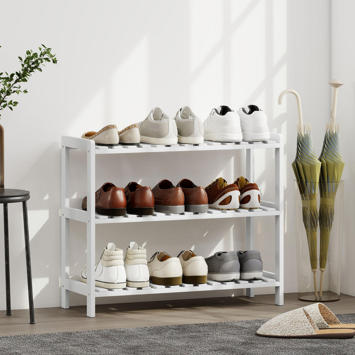 SCHUHREGAL Weiß Kiefernholz MDF offen 3 Ebenen 1 Stück - Weiß, Holz (70/57.5/26cm) - PANGIVO