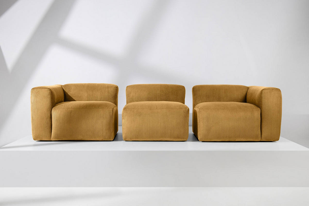 3-SITZER-MODULSOFA BUFFO mit extrem weicher und bequemer Sitzfläche, Kordstoff, gelb - Gelb, Textil (290/73/96cm) - KONSIMO®