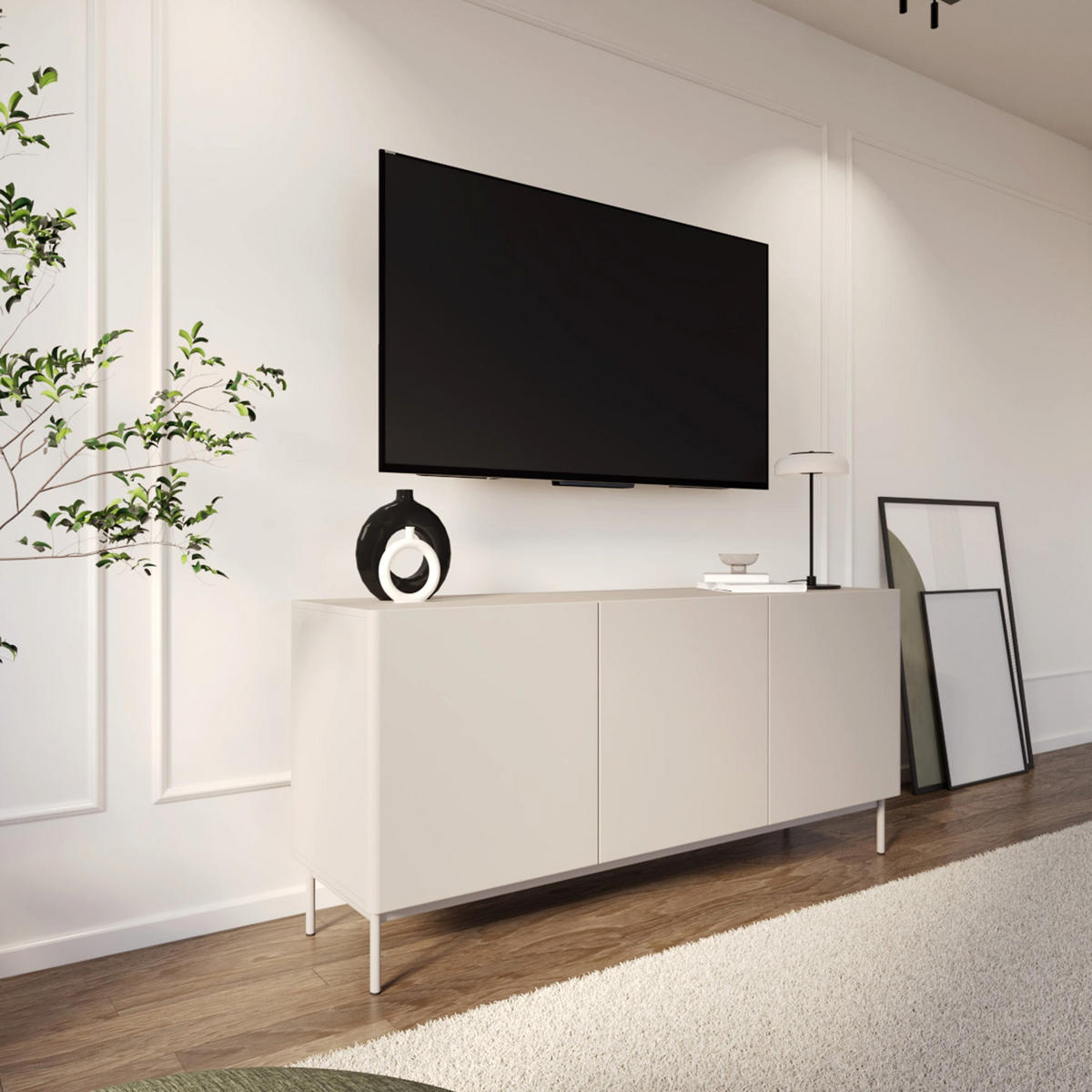 TV-STOLEK Olio vysoký 3-dveřový kašmír 160 cm - kašmírová, kov/kompozitní dřevo (160/72/38.6cm) - Selsey
