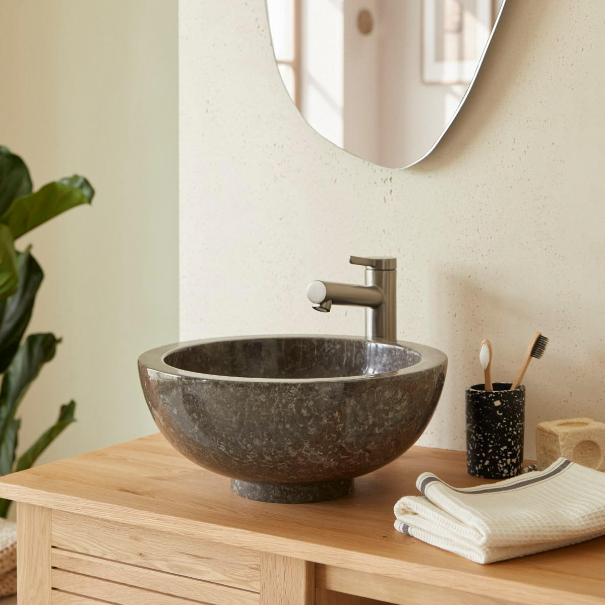 WASCHBECKEN Bahya Grau aus Marmor - Grau, Stein (35/15/35cm) - Tikamoon